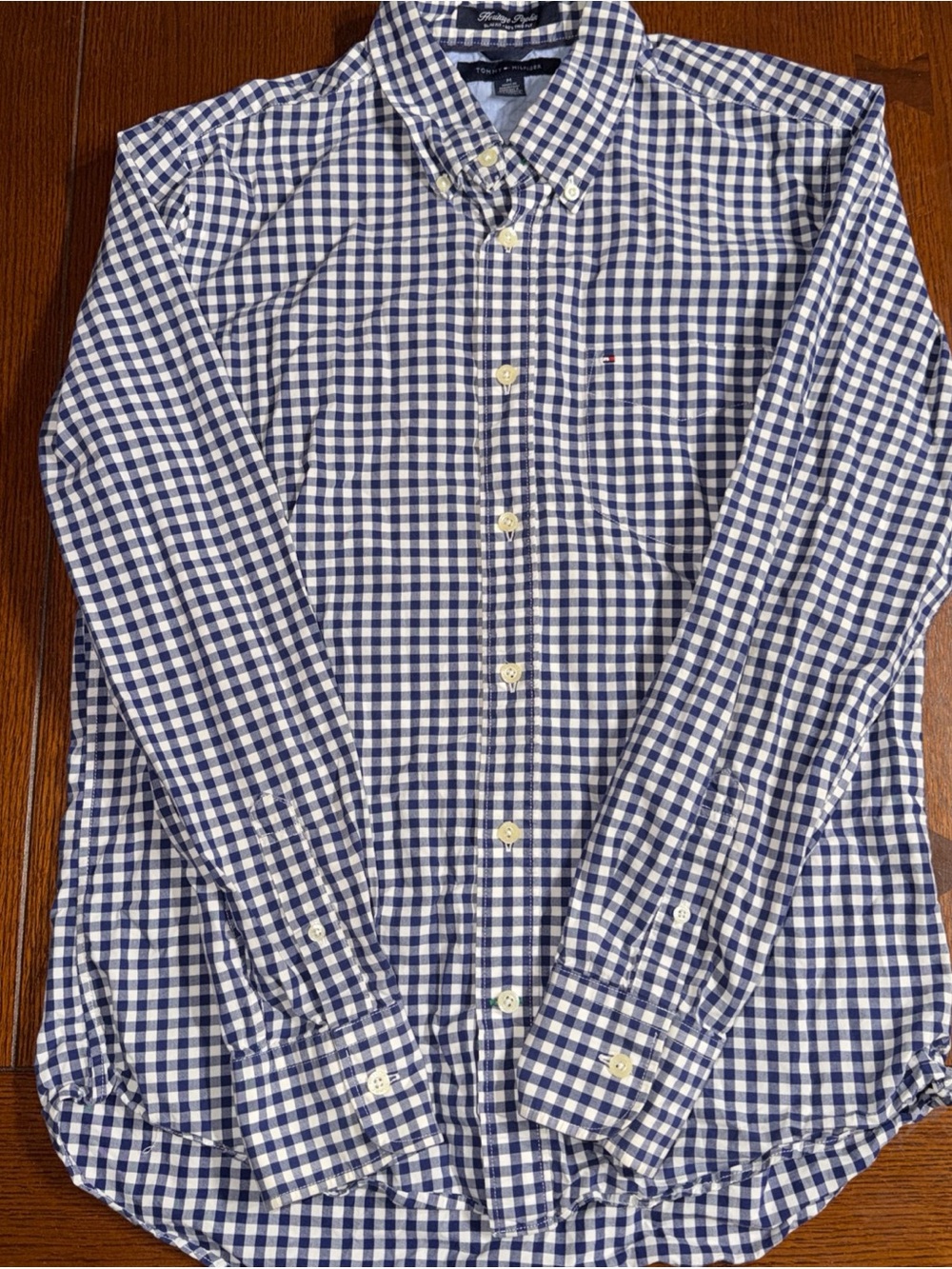 Tommy Hilfiger Men’s Size M Button-Down Gingham Shirt Navy and White